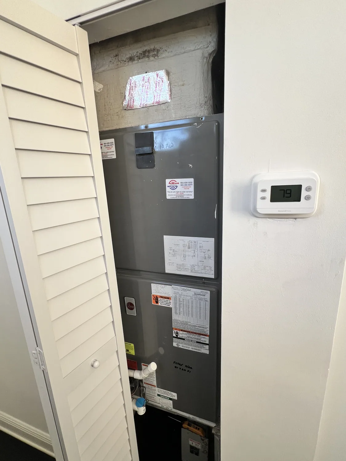 Installed air handler with digital thermostat