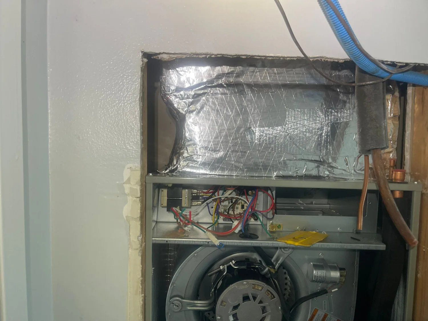 Air handler opened for repair and diagnostics
